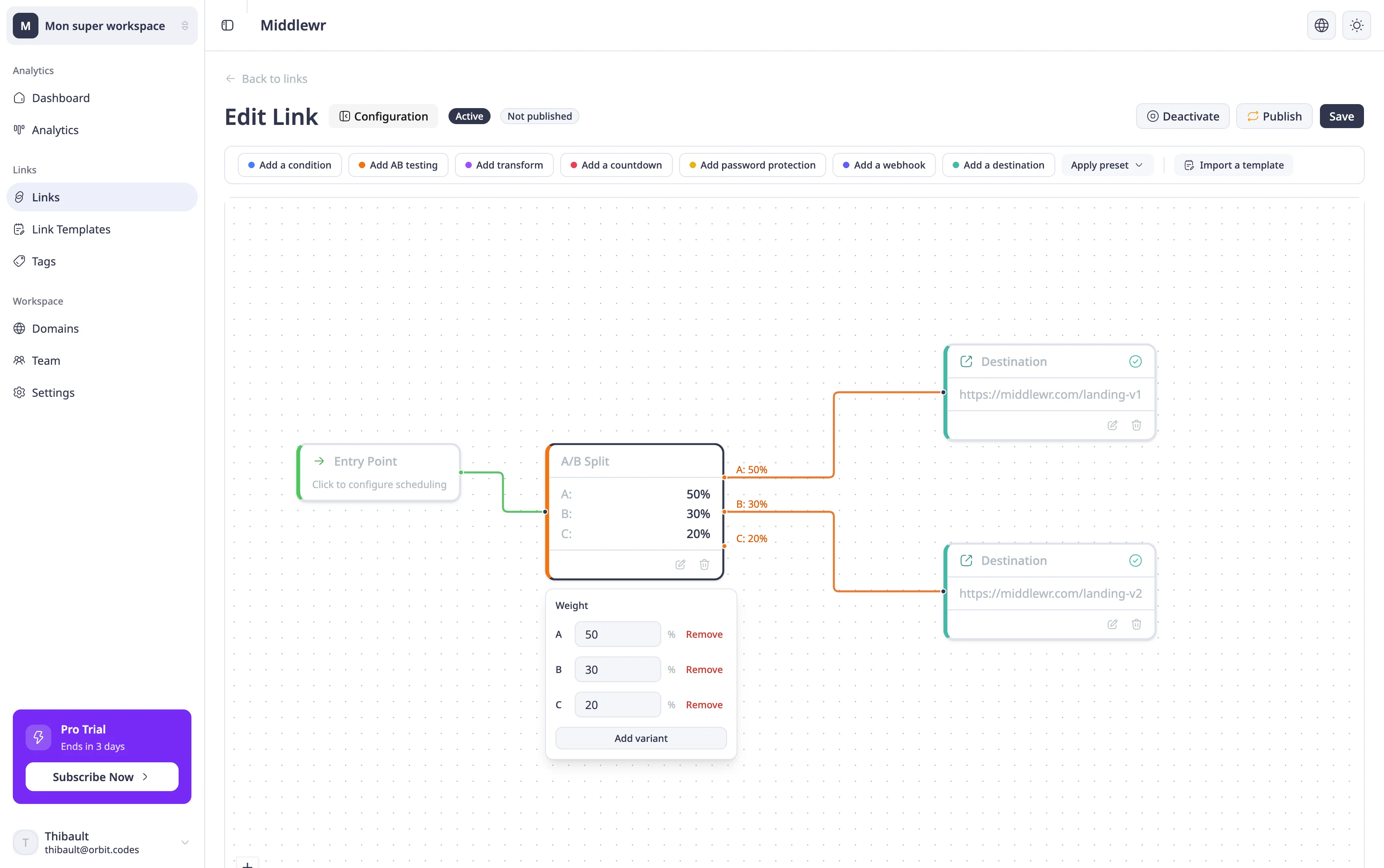 Split node with adjusted weights in the graph editor