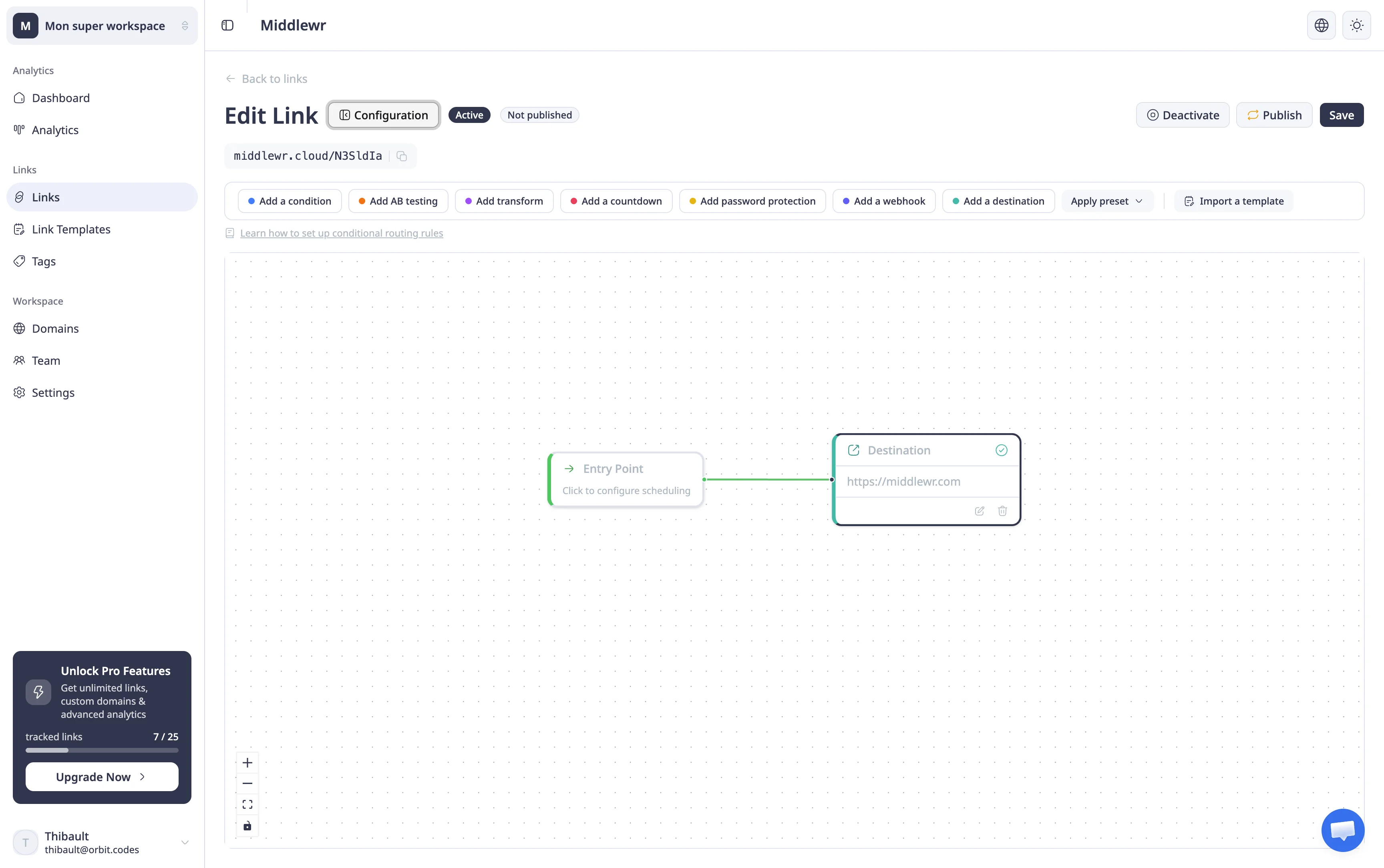 Link detail page with rule graph editor