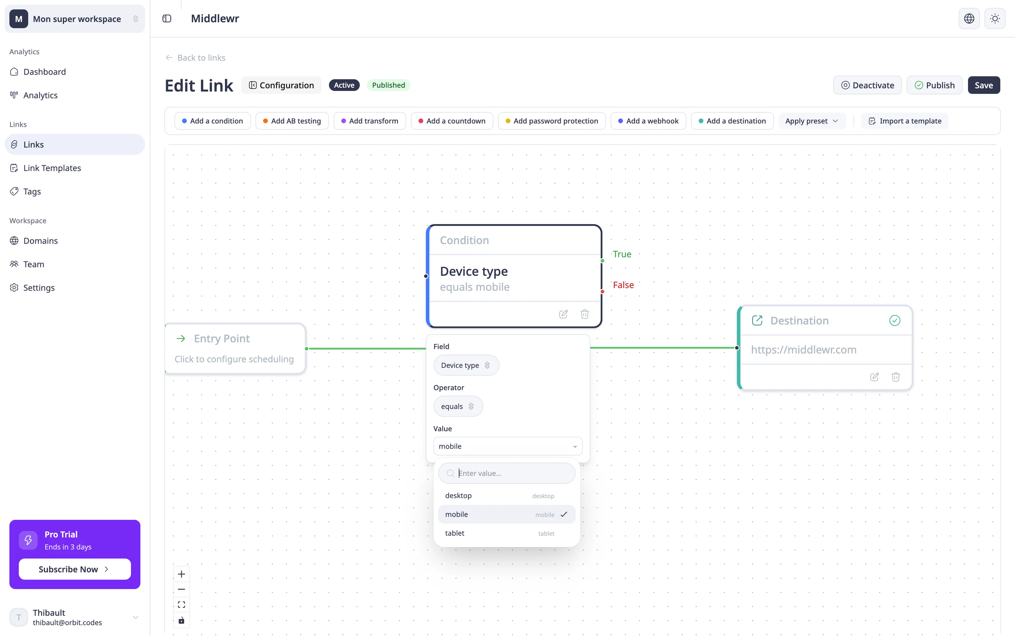 Condition node configuration
