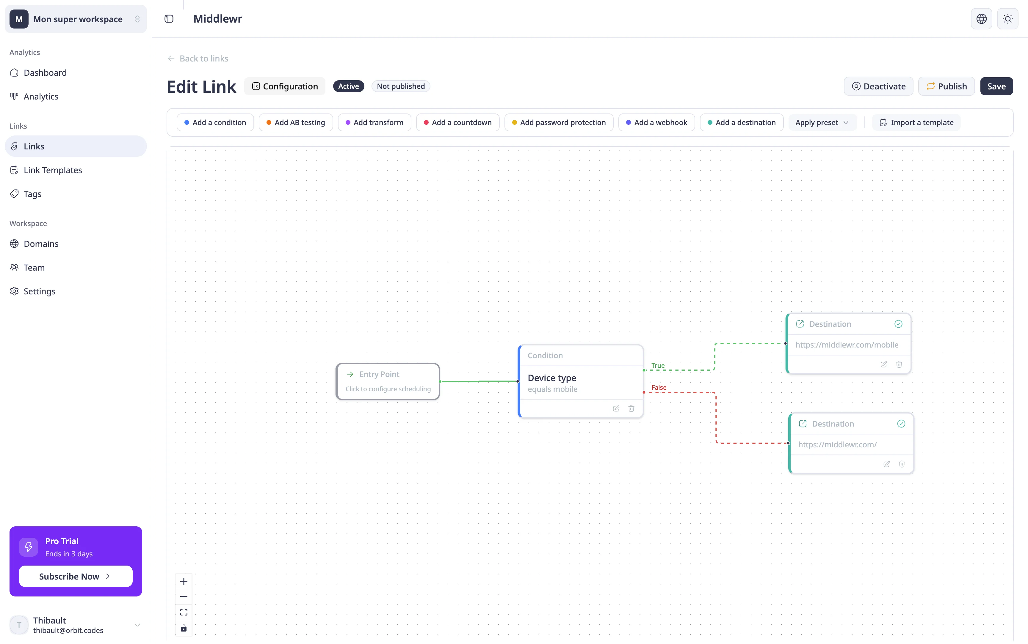 Middlewr's visual rule graph editor for conditional routing