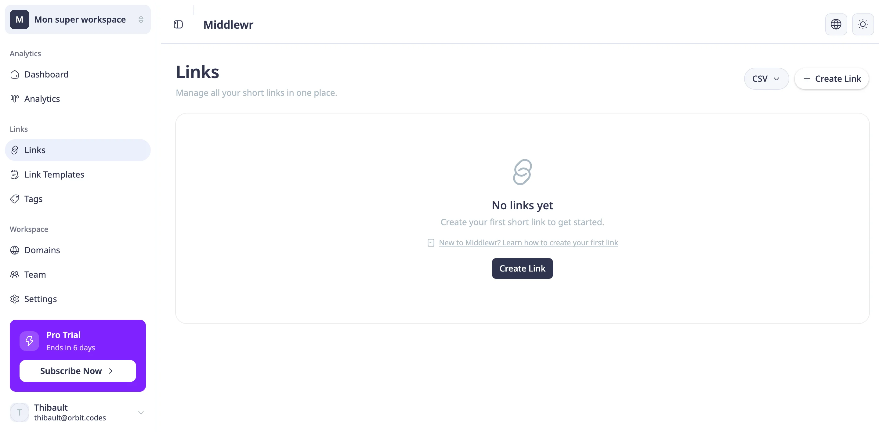 Links page empty state