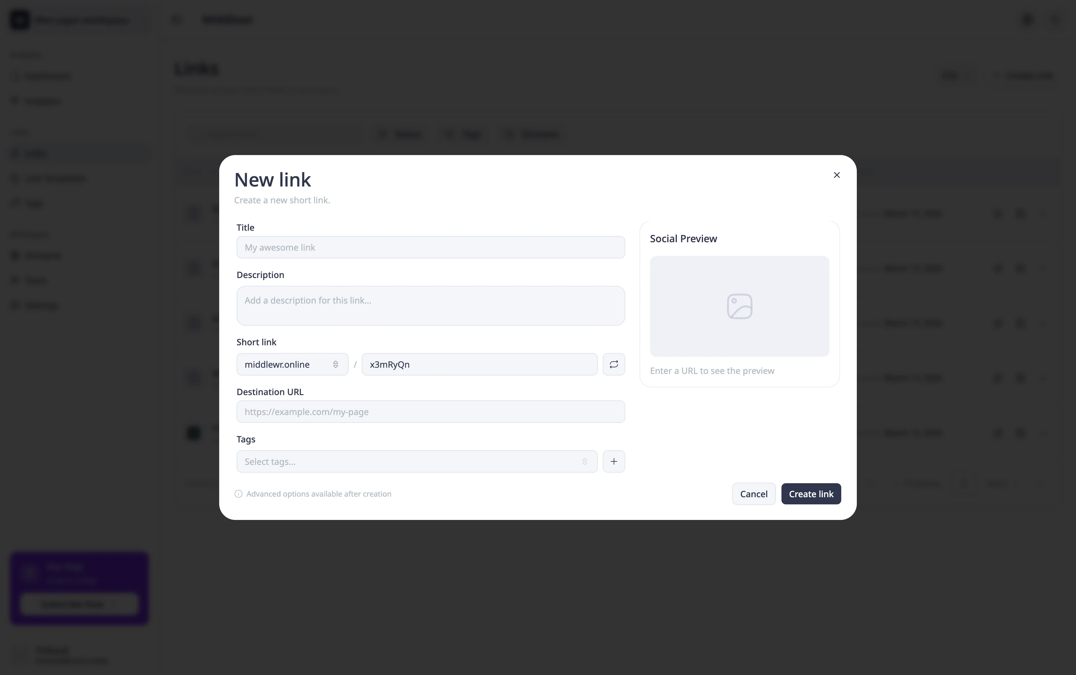 Link creation form