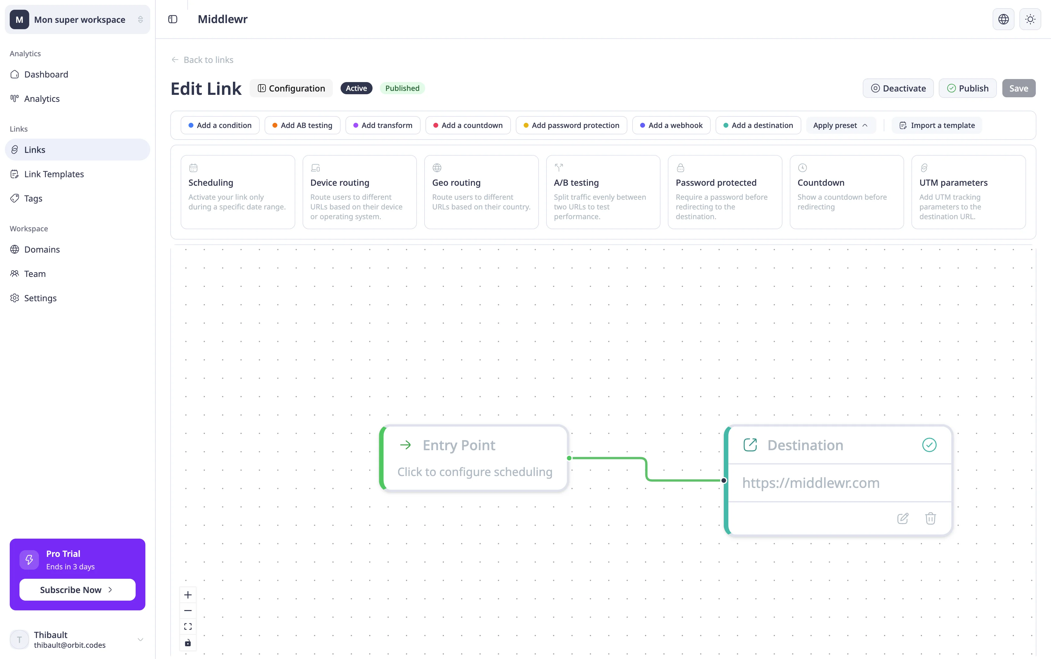 Link detail page — published