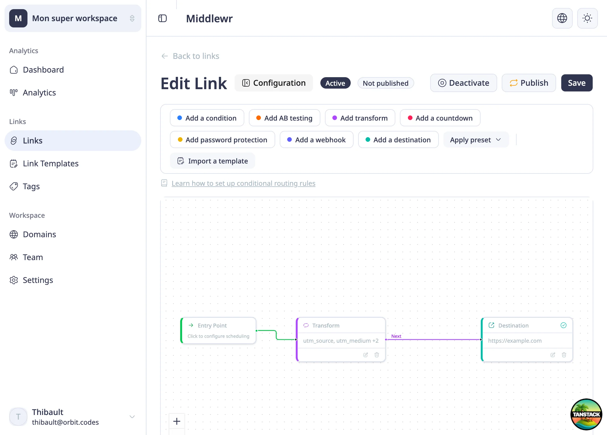 Graph editor showing the Transform node with UTM parameters